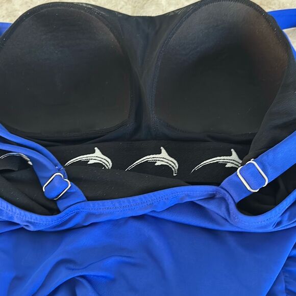 Dolphin Bright Blue One Piece SwimSuit Size 14 - Picture 7 of 8